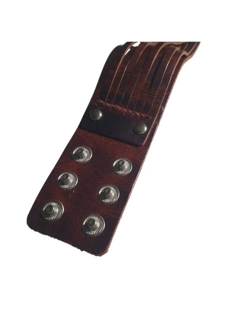 Wide Brown Leather Cuff Bracelet Adjustable Snap Closure Woven Straps Wristband